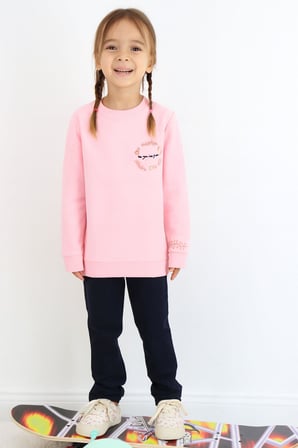 Breeze Kız Çocuk Eşofman Takım Çiçek Nakışlı 1.5-5 Yaş, Pembe