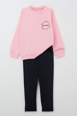 Breeze Kız Çocuk Eşofman Takım Çiçek Nakışlı 1.5-5 Yaş, Pembe