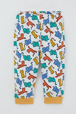 Breeze Erkek Bebek Pijama Takımı Renkli Kedicik Desenli 4 Ay-1 Yaş, Beyaz
