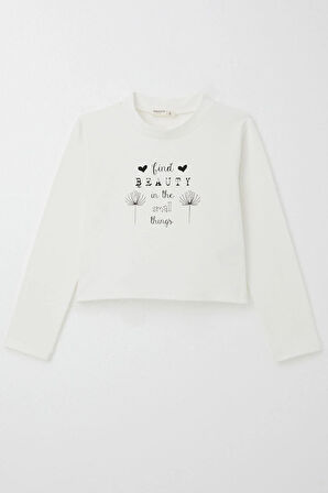 Breeze Kız Çocuk Uzun Kollu Tişört Kemer Boy Yazı Baskılı 9-14 Yaş, Ekru