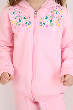 Breeze Kız Çocuk Eşofman Takım Renkli Çiçek Desenli Fermuarlı 1.5-5 Yaş, Pembe