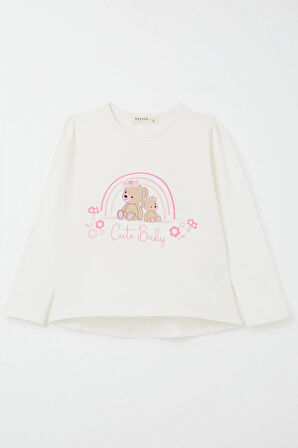 Breeze Kız Çocuk Taytlı Takım Sevimli Bebek Ayıcıklar Baskılı 1-4 Yaş, Ekru