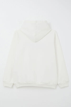 Breeze Erkek Çocuk Sweatshirt Kapüşonlu Yazı Nakışlı Kanguru Cepli 4-8 Yaş, Ekru