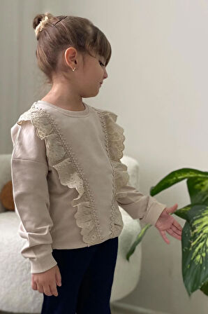 Breeze Kız Çocuk Sweatshirt Güpürlü 1.5-5 Yaş, Bej