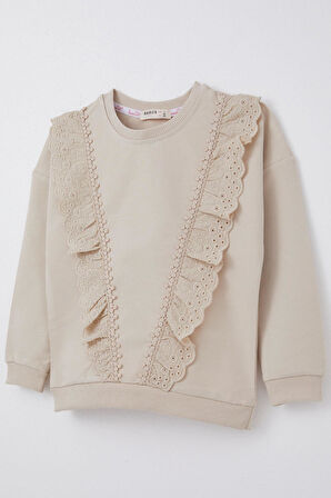 Breeze Kız Çocuk Sweatshirt Güpürlü 1.5-5 Yaş, Bej