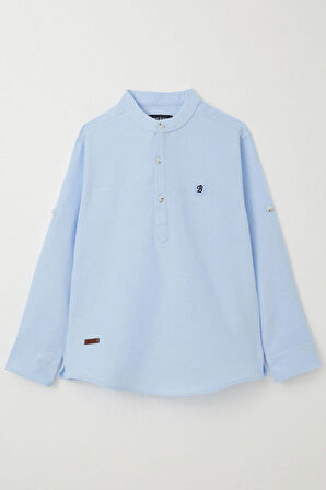 Breeze Erkek Çocuk Gömlek Harf Nakışlı Yarım Düğmeli 8-12 Yaş, Açık Mavi