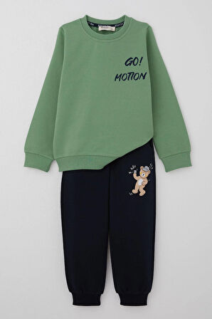 Breeze Erkek Çocuk Eşofman Takım Sırt Kısmı Eğlenceli Ayıcık Baskılı 1-4 Yaş, Mint Yeşili