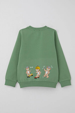 Breeze Erkek Çocuk Eşofman Takım Sırt Kısmı Eğlenceli Ayıcık Baskılı 1-4 Yaş, Mint Yeşili