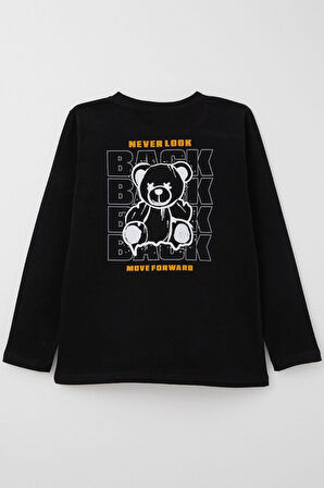 Breeze Erkek Çocuk Uzun Kollu Tişört Motivasyon Temalı & Sırt Kısmı Ayıcık Baskılı 4-8 Yaş, Siyah