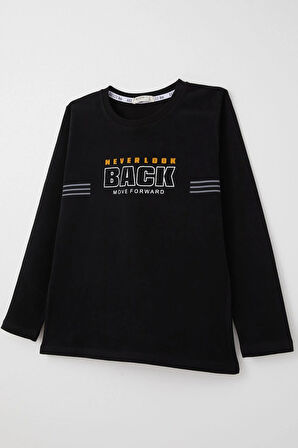 Breeze Erkek Çocuk Uzun Kollu Tişört Motivasyon Temalı & Sırt Kısmı Ayıcık Baskılı 4-8 Yaş, Siyah