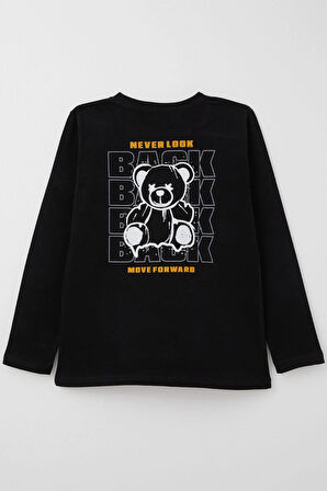 Breeze Erkek Çocuk Uzun Kollu Tişört Motivasyon Temalı & Sırt Kısmı Ayıcık Baskılı 4-8 Yaş, Siyah