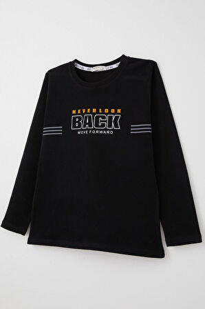 Breeze Erkek Çocuk Uzun Kollu Tişört Motivasyon Temalı & Sırt Kısmı Ayıcık Baskılı 4-8 Yaş, Siyah