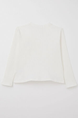 Breeze Kız Çocuk Uzun Kollu Bluz Çiçek Aksesuarlı 8-14 Yaş, Ekru