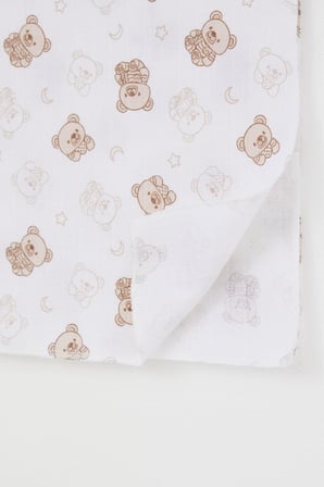Breeze Yenidoğan Bebek Müslin Battaniye Sevimli Bebek Ayıcık Desenli Standart, Ekru