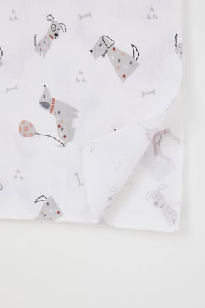 Breeze Yenidoğan Bebek Müslin Battaniye Sevimli Köpekçik Desenli Standart, Ekru