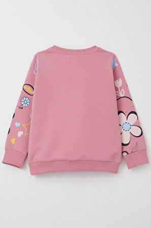 Breeze Kız Çocuk Sweatshirt Bahar Temalı Çicek Desenli 2-6 Yaş, Gülkurusu
