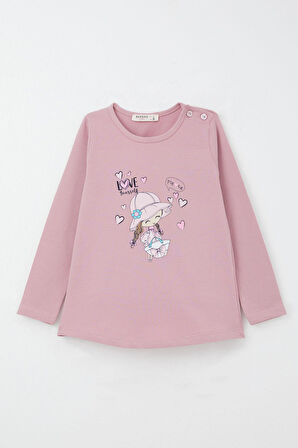 Breeze Kız Bebek Taytlı Takım Havalı Kız Baskılı Taytı Fiyonklu 9 Ay-3 Yaş, Gülkurusu