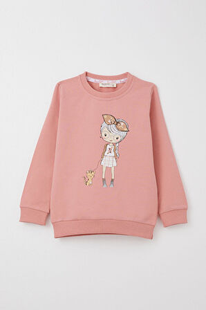 Breeze Kız Çocuk Taytlı Takım Sevimli Kız Baskılı Çiçekli 2-6 Yaş, Gülkurusu