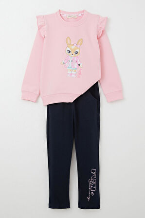 Breeze Kız Çocuk Eşofman Takım Sevimli Tavşancık Baskılı 3-8 Yaş, Pembe