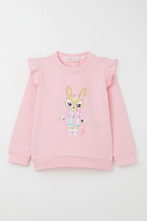 Breeze Kız Çocuk Eşofman Takım Sevimli Tavşancık Baskılı 3-8 Yaş, Pembe