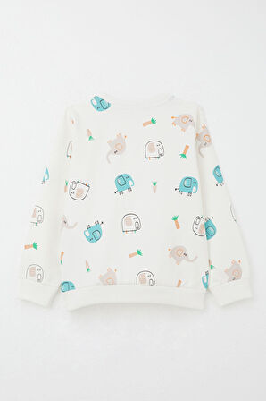 Breeze Erkek Çocuk Eşofman Takım Sevimli Fil Desenli 1-4 Yaş, Ekru