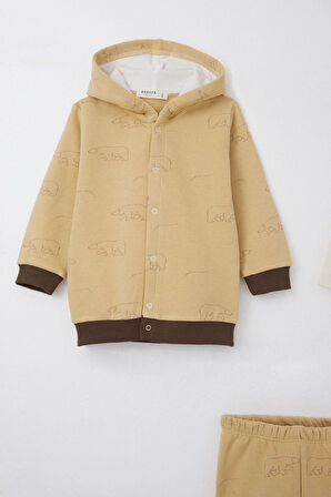 Breeze Erkek Bebek Bodyli 3 Lü Takım Kutup Ayısı Desenli 4 Ay-1 Yaş, Bej