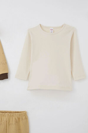 Breeze Erkek Bebek Bodyli 3 Lü Takım Kutup Ayısı Desenli 4 Ay-1 Yaş, Bej