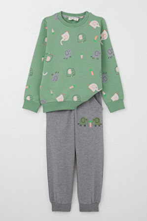 Breeze Erkek Çocuk Eşofman Takım Sevimli Fil Desenli 1-4 Yaş, Mint Yeşili