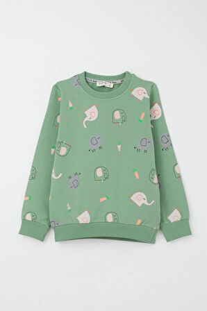 Breeze Erkek Çocuk Eşofman Takım Sevimli Fil Desenli 1-4 Yaş, Mint Yeşili