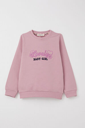 Breeze Kız Çocuk Eşofman Takım Sevgi Temalı Yazı Nakışlı 1-4 Yaş, Gülkurusu