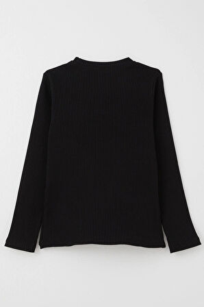 Breeze Kız Çocuk Uzun Kollu Tişört Gül Aksesuarlı 8-14 Yaş, Siyah