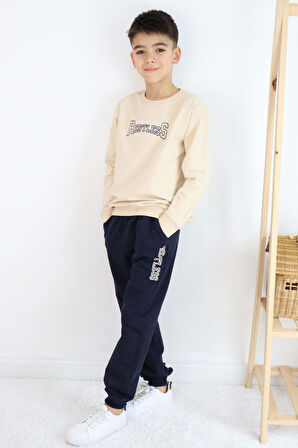 Breeze Erkek Çocuk Eşofman Takım Yazı Baskılı Cepli 5-10 Yaş, Bej