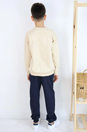 Breeze Erkek Çocuk Eşofman Takım Yazı Baskılı Cepli 5-10 Yaş, Bej