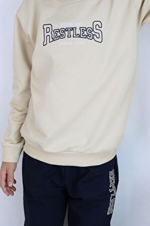 Breeze Erkek Çocuk Eşofman Takım Yazı Baskılı Cepli 5-10 Yaş, Bej