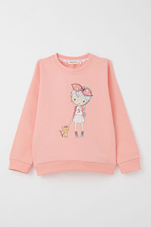 Breeze Kız Çocuk Taytlı Takım Sevimli Kız Baskılı Çiçekli 2-6 Yaş, Somon