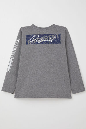 Breeze Erkek Çocuk Uzun Kollu Tişört Motivasyon Temalı Sırt Kısmı Baskılı 6-12 Yaş, Koyu Gri Melanj