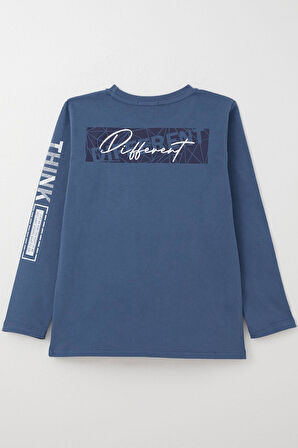 Breeze Erkek Çocuk Uzun Kollu Tişört Motivasyon Temalı Sırt Kısmı Baskılı 6-12 Yaş, İndigo