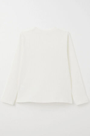 Breeze Kız Çocuk Uzun Kollu Tişört Gül Aksesuarlı 8-14 Yaş, Ekru