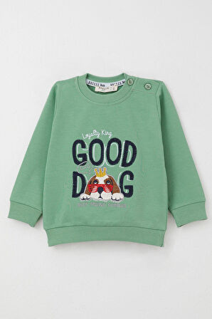 Breeze Erkek Bebek Eşofman Takım Sevimli Kral Köpekçik Nakışlı 6 Ay-2 Yaş, Mint Yeşili