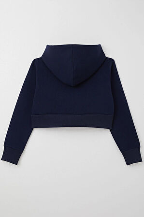 Breeze Kız Çocuk Crop Hırka Fermuarlı Kapüşonlu 8-14 Yaş, Lacivert