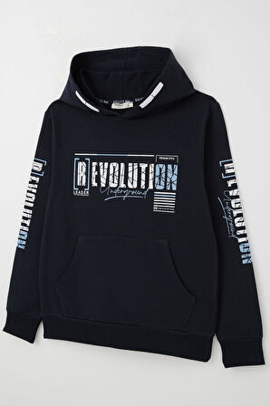 Breeze Erkek Çocuk Sweatshirt Kapüşonlu Kanguru Cepli 9-16 Yaş, Lacivert