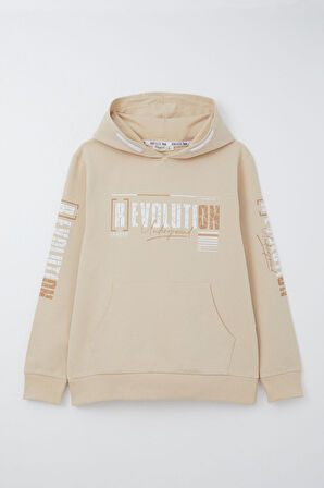 Breeze Erkek Çocuk Sweatshirt Kapüşonlu Kanguru Cepli 9-16 Yaş, Krem