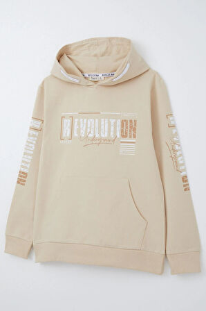 Breeze Erkek Çocuk Sweatshirt Kapüşonlu Kanguru Cepli 9-16 Yaş, Krem