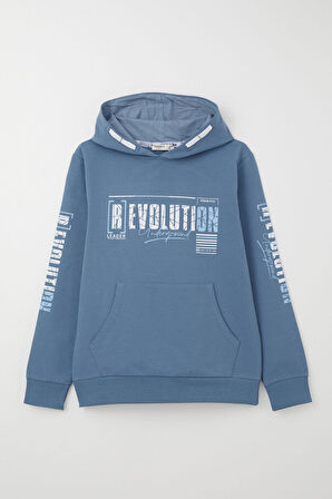 Breeze Erkek Çocuk Sweatshirt Kapüşonlu Kanguru Cepli 9-16 Yaş, İndigo