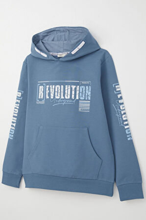 Breeze Erkek Çocuk Sweatshirt Kapüşonlu Kanguru Cepli 9-16 Yaş, İndigo