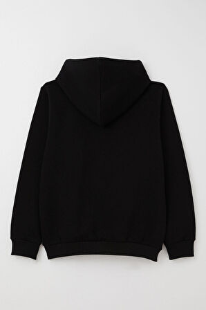 Breeze Erkek Çocuk Sweatshirt Yazı Nakışlı Kanguru Cepli 4-8 Yaş, Siyah