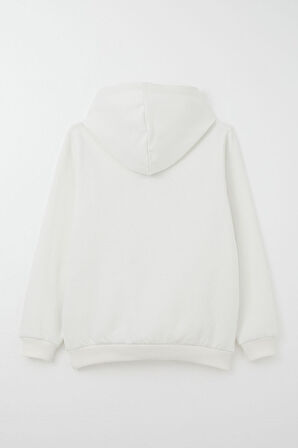 Breeze Erkek Çocuk Sweatshirt Yazı Nakışlı Kanguru Cepli 4-8 Yaş, Ekru