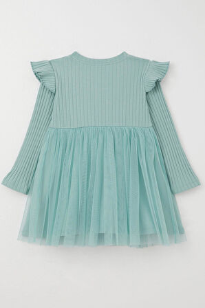 Breeze Kız Çocuk Uzun Kollu Elbise Yazı Nakışlı 1.5-5 Yaş, Mint Yeşili