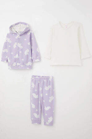 Breeze Kız Bebek Bodyli 3 Lü Polar Takım Yıldız Desenli 4 Ay-1 Yaş, Lila