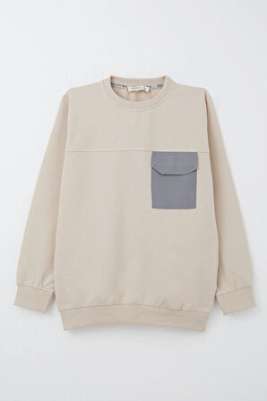Breeze Erkek Çocuk Sweatshirt Kapaklı Cep Detaylı 6-12 Yaş, Bej